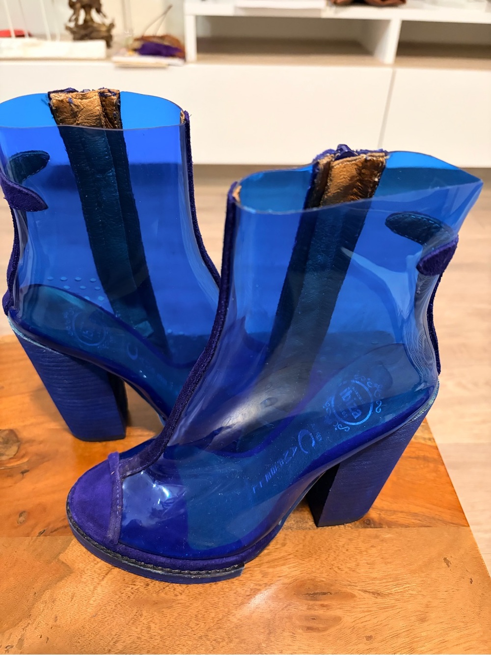 Jeffrey Campbell Blue Transparent Block Heel Ankle Boots - Picture 4 of 15